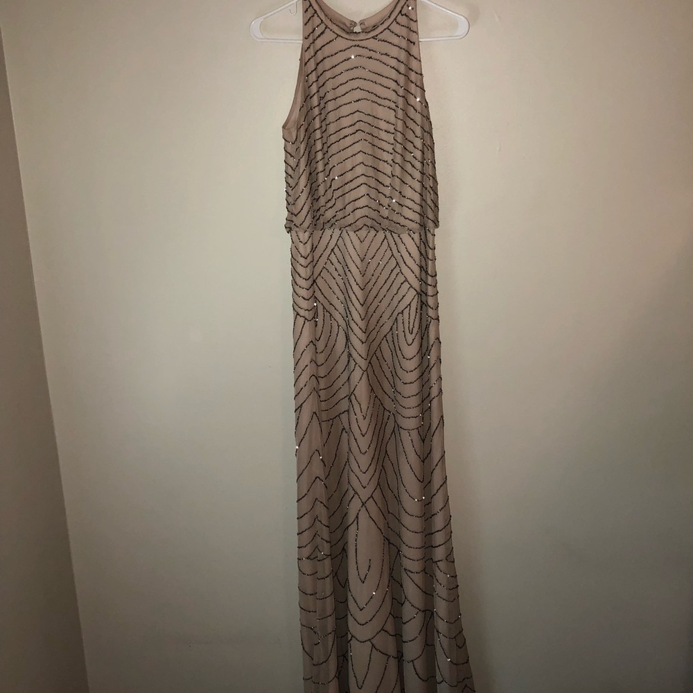 Dark silver beaded halter neck gown